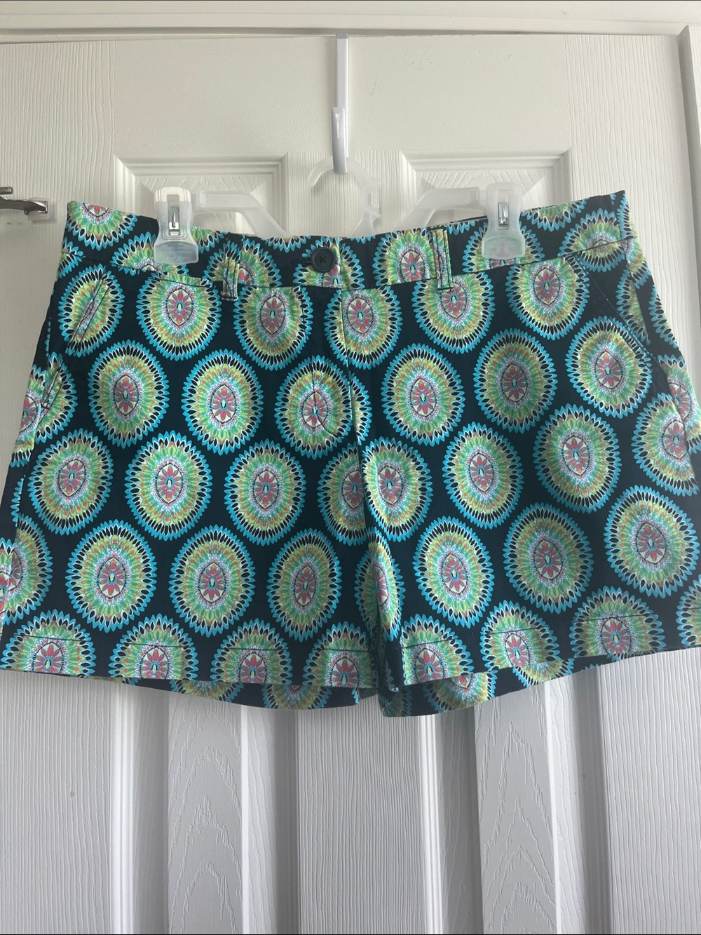 Patterned Medallion Print Shorts in Teal and Black